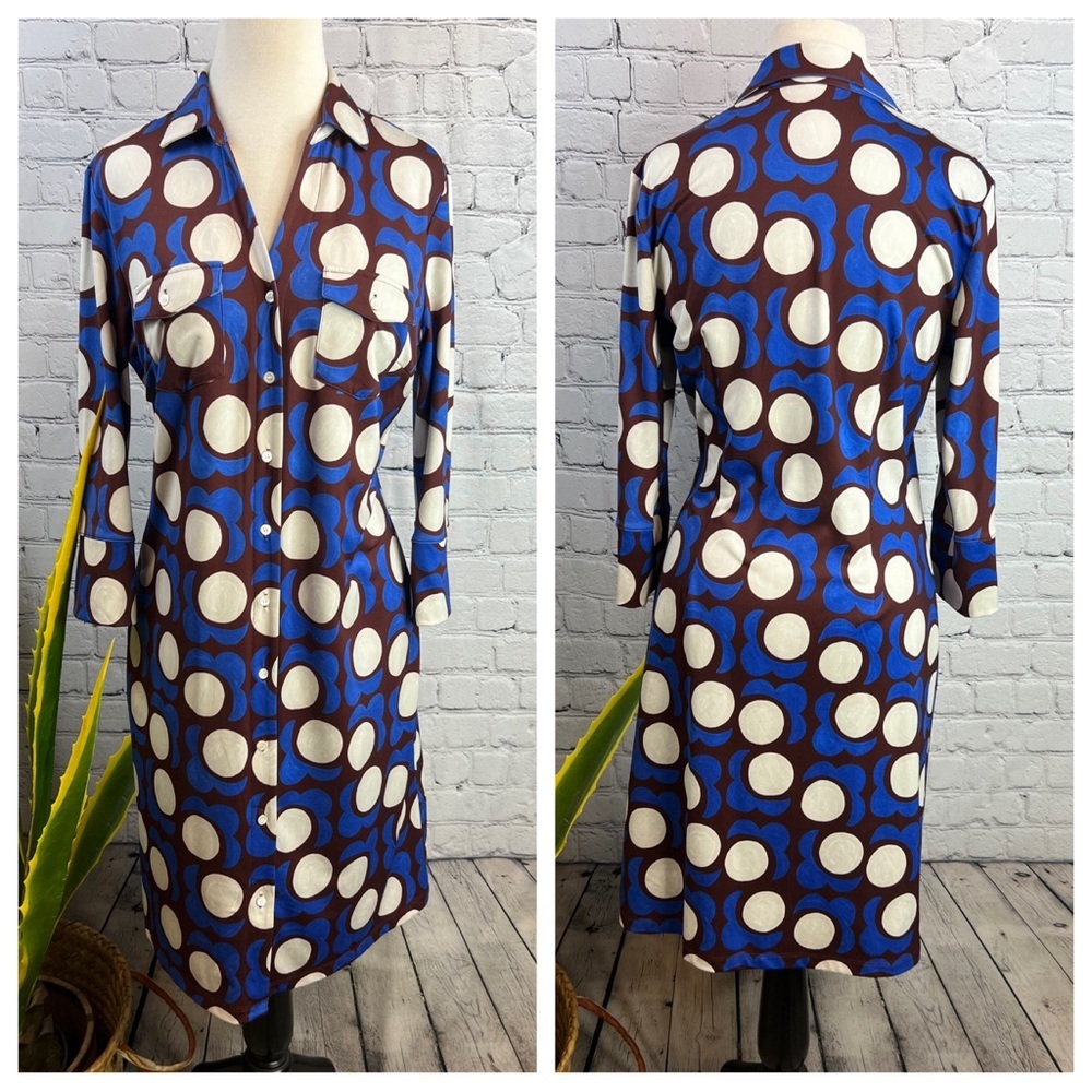 J. McLaughlin Blue‎ and Brown Geometric Dress